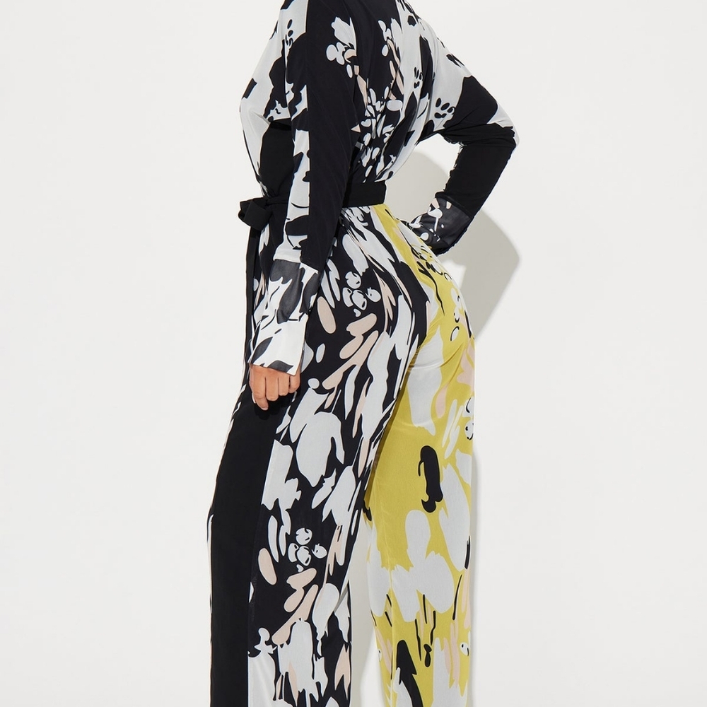 Fashion Nova Black White Green & Yellow Floral Maxi Dress